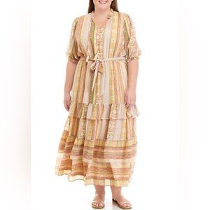 Wonderly Plus Size Elbow Sleeve Tiered Yarn Dyed Dress size 2x muted multicolor